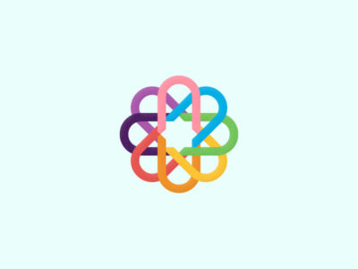 A colorful logo of a rainbow colored flower.