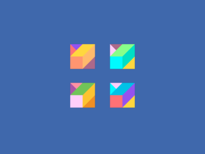 A blue background with four squares of different colors.